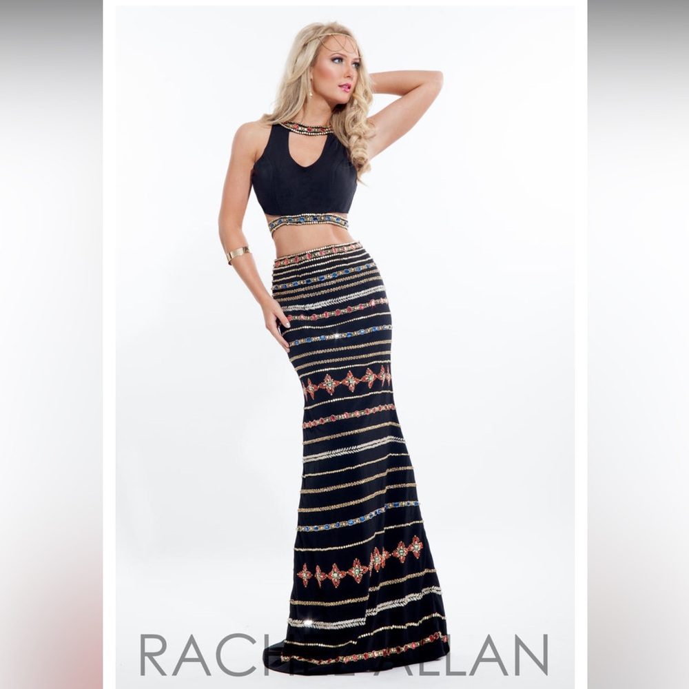 NWT Rachel Allan Black and Multicolor 2 PC Hulter Top Formal Beaded Dress $603